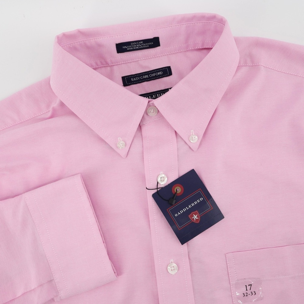 NEW Saddlebred Oxford Dress Shirt Pink Easy Care Button Down‎ Mens 17 32/33 XL